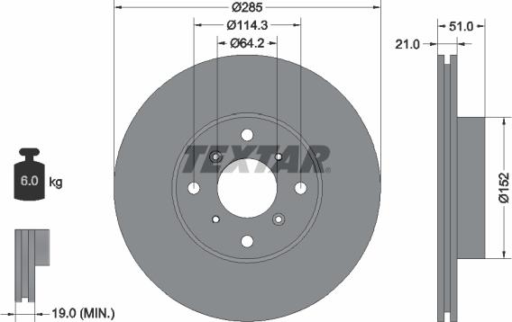 Textar 92048900 - Тормозной диск autosila-amz.com