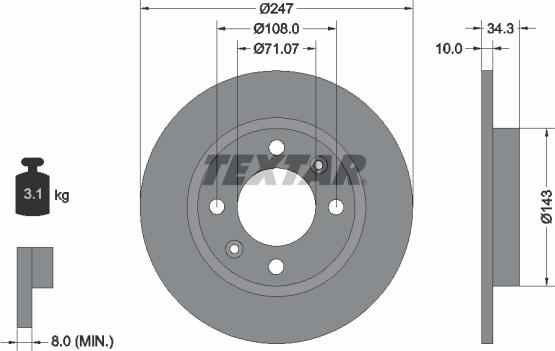 Textar 92048200 - Тормозной диск autosila-amz.com