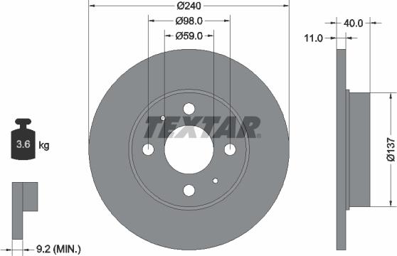 Textar 92061105 - Тормозной диск autosila-amz.com