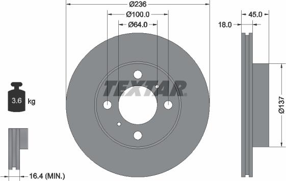 Textar 92089400 - Тормозной диск autosila-amz.com