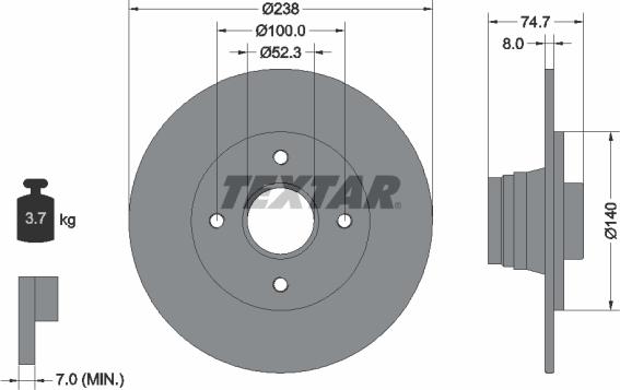 Textar 92081200 - Тормозной диск autosila-amz.com