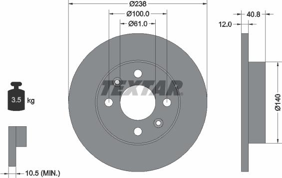 Textar 92036100 - Диск тормозной передний (238х12) 4 отв autosila-amz.com