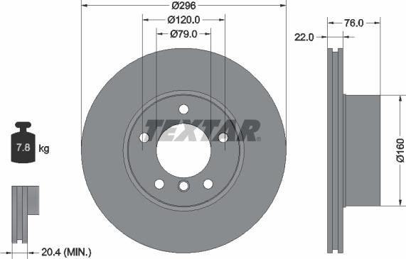 Textar 92075005 - ДИСК ТОРМОЗНОЙ ПЕР. ВЕНТ. 5 ОТВ. BMW E39 520-530/520D-530D 11/95-04,535 >97 (296X22) autosila-amz.com