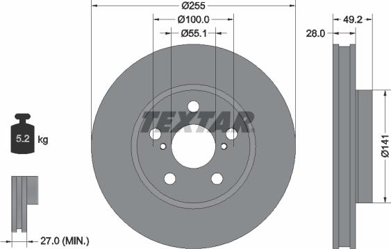 Textar 92077500 - Тормозной диск autosila-amz.com