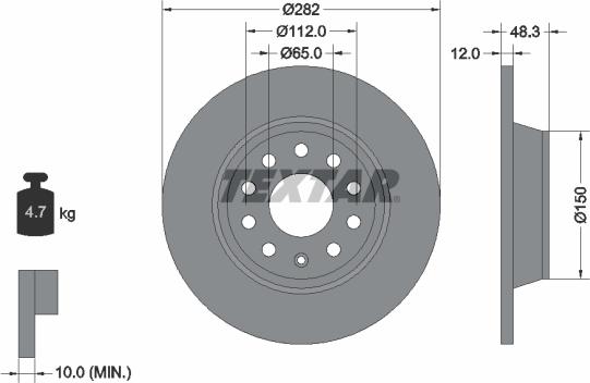 Textar 92140803 - Диск тормозной задний с покрытием PRO AUDI/AUDI (FAW)/SEAT/SKODA/VOLKSWAGEN/VOLKSWAGEN ( TEXTAR 9214 autosila-amz.com