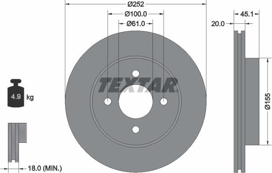 Textar 92148800 - Тормозной диск autosila-amz.com