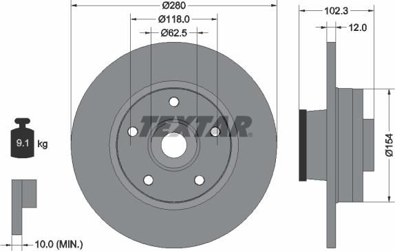 Textar 92153703 - Тормозной диск autosila-amz.com