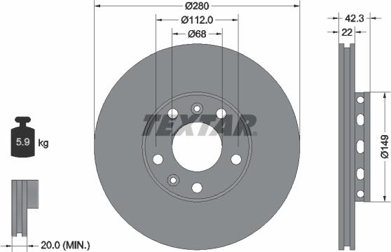 Textar 92152200 - Диск тормозной A8 (4E_),A8 Stufenheck (4E_),A8 Saloon (4E_);PHAETON (3D_),PHAETON Stufenheck (3D_),P autosila-amz.com