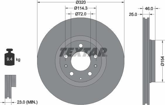 Textar 92166300 - Диск тормозной 6 (GG),6 Hatchback (GG),6 Station Wagon (GY),6 Stufenheck (GG),6 Saloon (GG),ATENZA ( autosila-amz.com