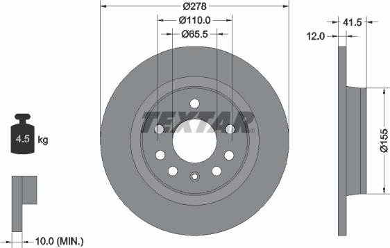 Textar 92118503 - Тормозной диск autosila-amz.com
