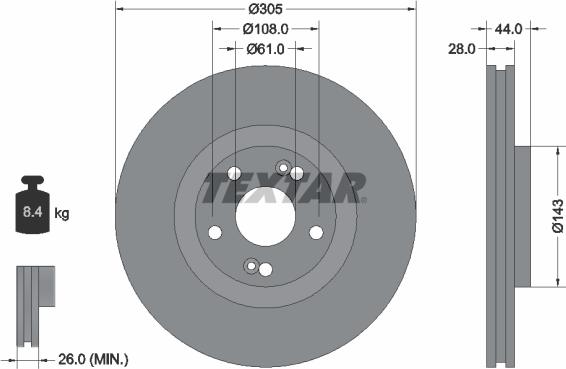 Textar 92112300 - Тормозной диск autosila-amz.com