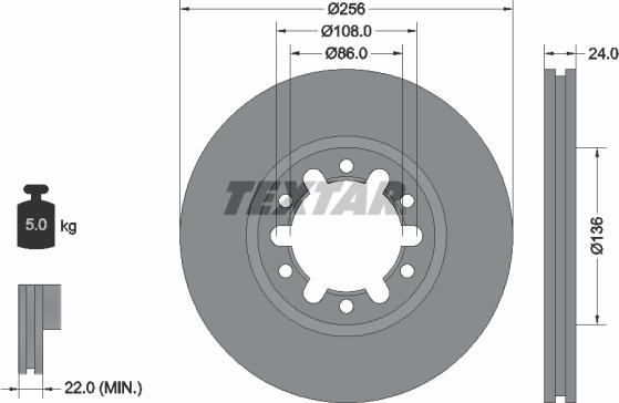 Textar 92136200 - Диск тормозной RANGER (ER, EQ),RANGER (ES, ET);COURIER Pick-up (UF_, UN_),COURIER Pickup (UF_, UN_), autosila-amz.com