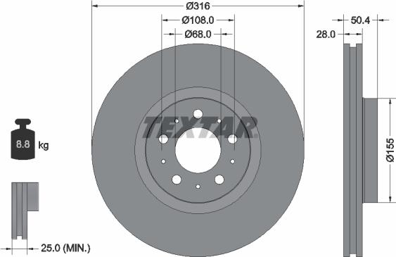 Textar 92126600 - Тормозной диск autosila-amz.com