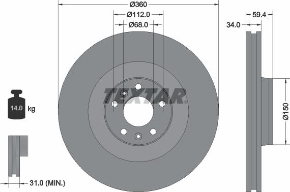 Textar 92122200 - Тормозной диск autosila-amz.com
