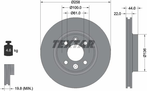 Textar 92255203 - Тормозной диск autosila-amz.com