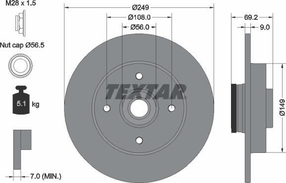 Textar 92202103 - Тормозной диск autosila-amz.com