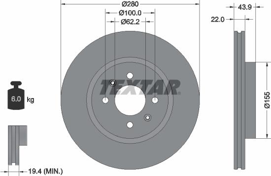Textar 92239303 - Тормозной диск autosila-amz.com