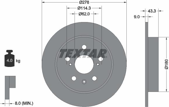 Textar 92225303 - Тормозной диск autosila-amz.com