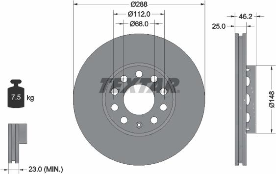 Textar 92057600 - Brake disc front L/R fits: AUDI 100 C4, A4 B5, A4 B6, A4 B7, A6 C4, A6 C5 SEAT EXEO, EXEO ST VW PASS autosila-amz.com