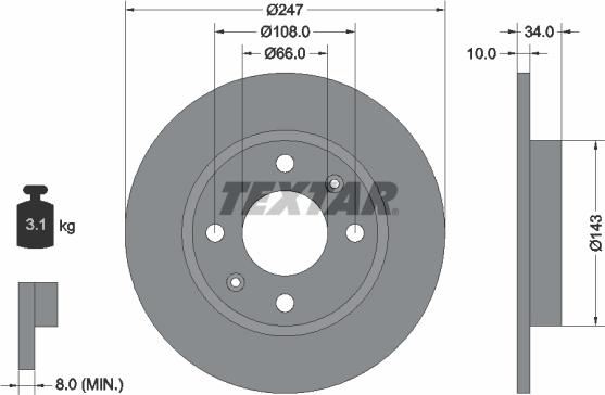 Textar 92029803 - Тормозной диск передн Лев/Прав (без установочного штифта колеса) CITROEN C15, C15/MINIVAN, SAXO, VIS autosila-amz.com