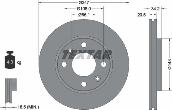 Textar 92043103 - Тормозной диск autosila-amz.com