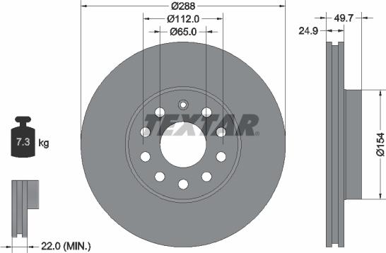 Textar 92120805 - Диск тормозной VAG A3/OCTAVIA/YETI/GOLF 5/GOLF 6/GOLF 7/JETTA 3/JETTA 4 05- перед.вент. (высокоуглер autosila-amz.com