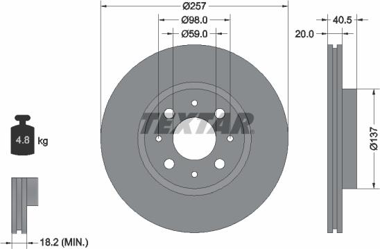 Textar 92068503 - Тормозной диск autosila-amz.com