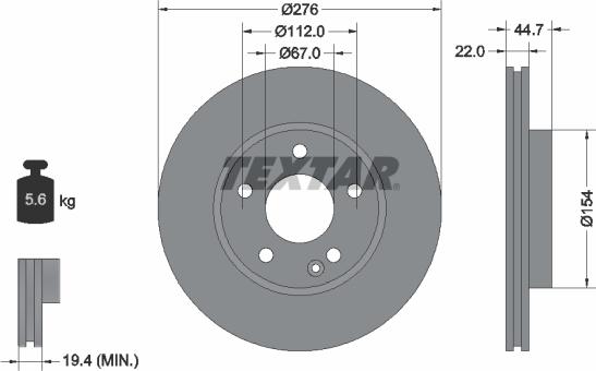 Textar 92131903 - Диск тормозной PRO A-KLASSE (W169),A-CLASS (W169),B-KLASSE (W245),B-CLASS (W245) передн. autosila-amz.com