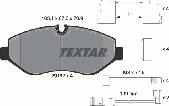 Textar 2919202 - Тормозные колодки, дисковые, комплект autosila-amz.com