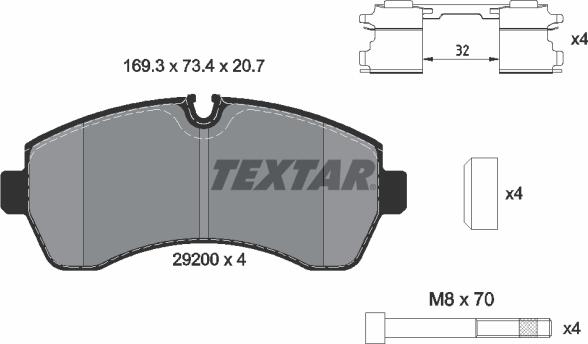 Textar 2920002 - Тормозные колодки, дисковые, комплект autosila-amz.com