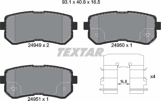 Textar 2494901 - Тормозные колодки, дисковые, комплект autosila-amz.com