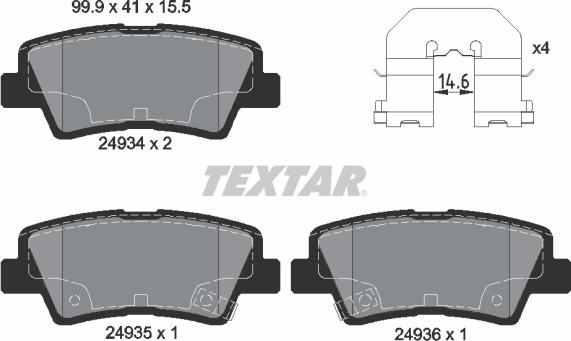 Textar 2493401 - Тормозные колодки, дисковые, комплект autosila-amz.com