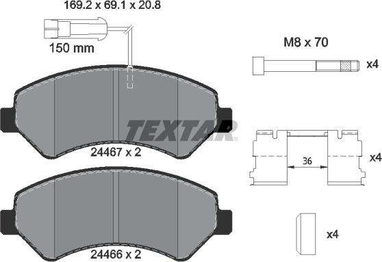 Textar 2446705 - Тормозные колодки, дисковые, комплект autosila-amz.com