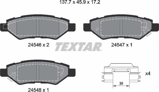 Textar 2454601 - Тормозные колодки, дисковые, комплект autosila-amz.com