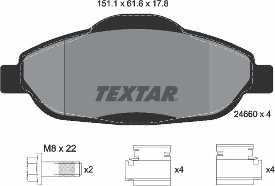 Textar 2466001 - Комплект тормозных колодок передний PEUGEOT 3008, 308, 308 I 1.2-2.0ALK 09.07-08.16 autosila-amz.com