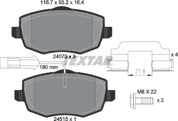 Textar 2407304 - Тормозные колодки, дисковые, комплект autosila-amz.com