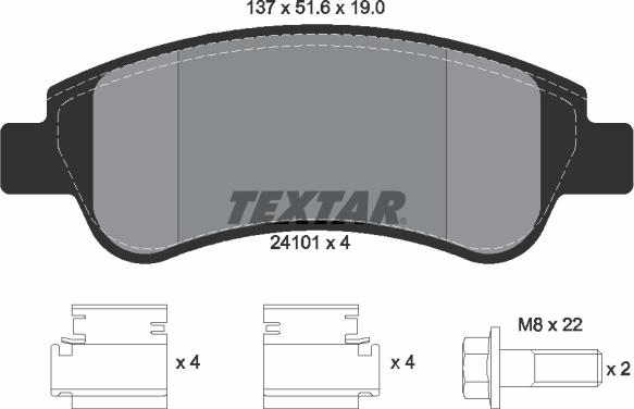 Textar 2410101 - Колодки передние с противошумной пластиной Q+ PEUGEOT206/307/ Berlingo/PEUGEOT Boxer (зад) TEXTAR 24 autosila-amz.com