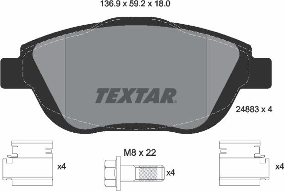 Textar 2488301 - Тормозные колодки, дисковые, комплект autosila-amz.com