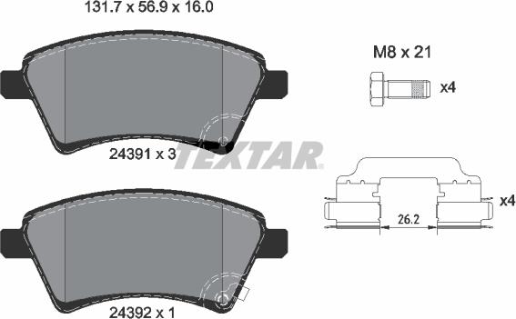 Textar 2439101 - Тормозные колодки, дисковые, комплект autosila-amz.com