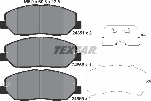 Textar 2435101 - Тормозные колодки, дисковые, комплект autosila-amz.com