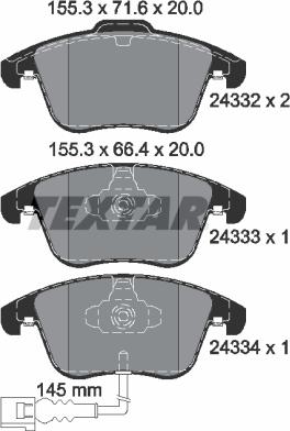 Textar 2433301 - Тормозные колодки, дисковые, комплект autosila-amz.com