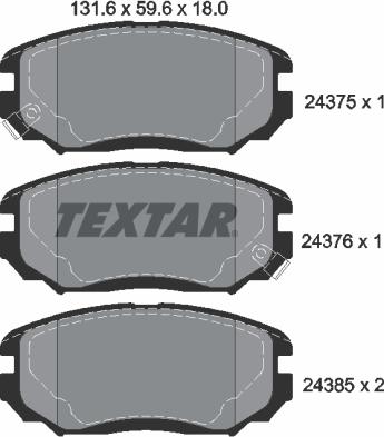 Textar 2437501 - Тормозные колодки, дисковые, комплект autosila-amz.com