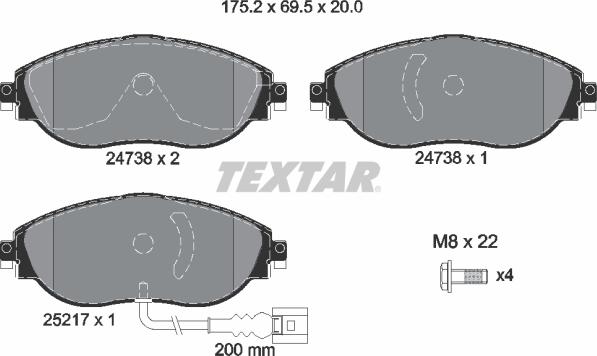 Textar 2473801 - Колодки тормозные дисковые с противошумной пластиной Q+ перед autosila-amz.com