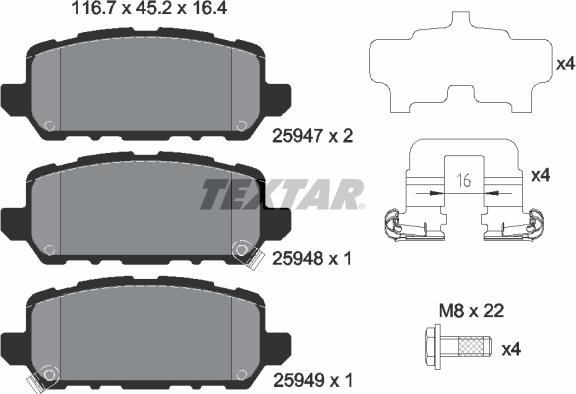 Textar 2594701 - Тормозные колодки, дисковые, комплект autosila-amz.com