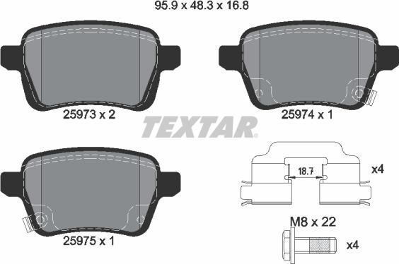 Textar 2597301 - Тормозные колодки, дисковые, комплект autosila-amz.com