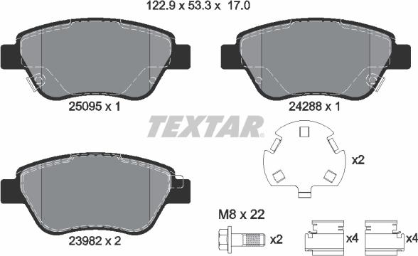 Textar 2509501 - Тормозные колодки, дисковые, комплект autosila-amz.com