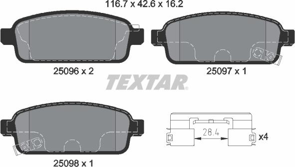 Textar 2509606 - Тормозные колодки, дисковые, комплект autosila-amz.com