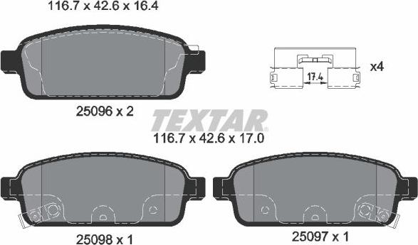 Textar 2509602 - Тормозные колодки, дисковые, комплект autosila-amz.com