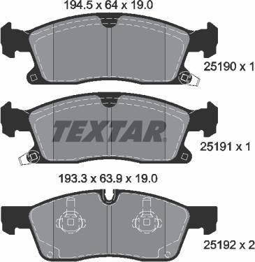 Textar 2519002 - Тормозные колодки, дисковые, комплект autosila-amz.com