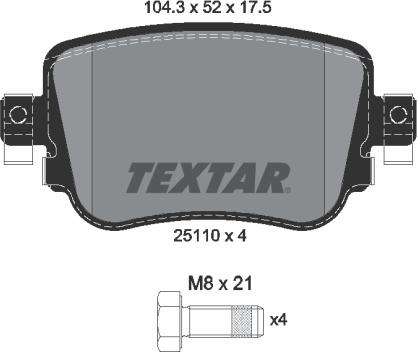 Textar 2511001 - Колодки тормозные дисковые с противошумной пластиной q+ зад Textar 2511001 autosila-amz.com